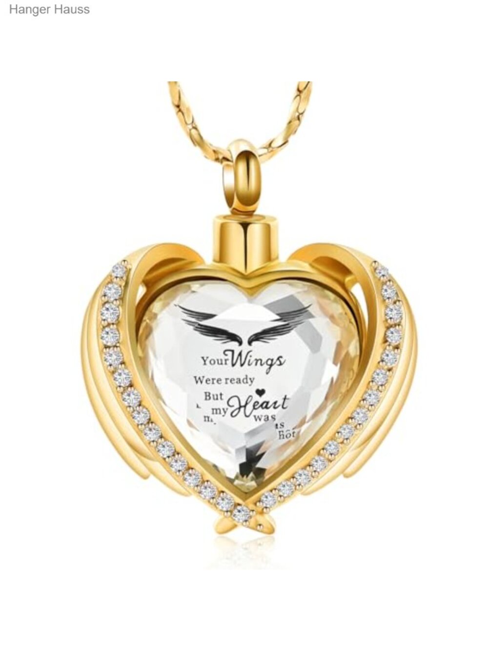 Cremation Jewelry Angel Wing Heart Pendant Necklace for Ashes Memorial Keepsake